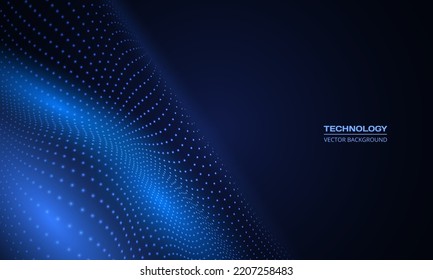 Vector abstract technology digital wave of particles mesh background. Network illustration with particle. Artificial intelligence and big data digital technology abstract background.