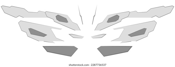 Vector abstract technology futuristic butterfly wings on wide white background. Vector illustration