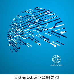 Vector abstract technology illustration with circuit board. High tech digital scheme of electronic device. Technology microchip abstract background