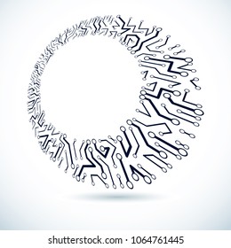 Vector abstract technology illustration with circuit board. High tech digital scheme of electronic device. Technology microchip abstract background with clear copy space.