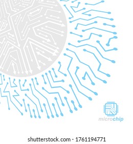 Vector abstract technology illustration with circuit board. High tech digital scheme of electronic device. Technology microchip abstract background