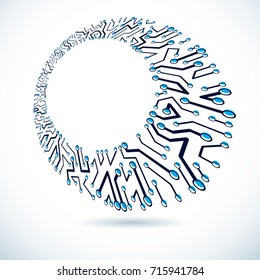 Vector abstract technology illustration with circuit board. High tech digital scheme of electronic device. Technology microchip abstract background with clear copy space.