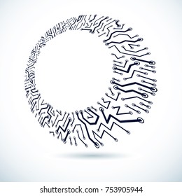 Vector abstract technology illustration with circuit board. High tech digital scheme of electronic device. Technology microchip abstract background with clear copy space.