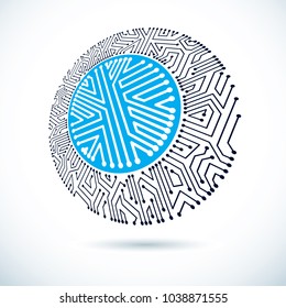 Vector abstract technology illustration with circular circuit board. High tech digital scheme of electronic device.