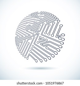 Vector abstract technology illustration with circular circuit board. High tech digital scheme of electronic device.