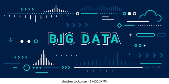 Vector abstract technology illustration of data array visual on dark background. Big data visualization connection complex. Line art style design of graphic element for web, site, poster, banner