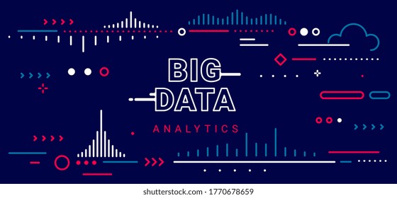 Vector abstract technology illustration of data array visual on dark background. Big data visualization connection complex. Line art style design of graphic element for web, site, poster, banner