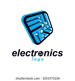 Vector abstract technology monochrome circuit board. High tech digital square scheme of electronic device. Modern innovation technologies logo.