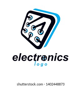 Vector abstract technology monochrome circuit board. High tech digital square scheme of electronic device. Modern innovation technologies logo.
