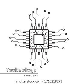 Placa de circuito monocromo con tecnología abstracta vectorial. Esquema cuadrado digital de alta tecnología de dispositivo electrónico. Logo de las tecnologías de innovación modernas.