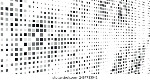 Vector abstract technology perspective grid. Detailed wireframe landscape with white lines on black background