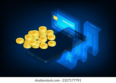 Vector abstract technology security internet banking concept. Wallet with mobile phone.