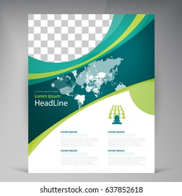 Vector abstract template design leaflet, flyer, poster, brochure, cover with turquoise and green multilayer stripes
