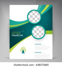 Vector abstract template design leaflet, flyer, poster, brochure, cover with turquoise and green multilayer stripes and round frames