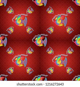 Vector abstract template. Elegant modern style cute marine with orange, violet and red fishes. Seamless sea travel pattern, underwater diving animal - tropical orange, violet and red fish.