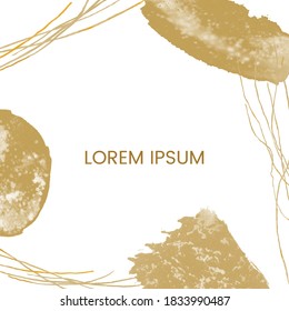 Vector abstract template with gold abstract elements. Hand draw frame. Use it as invitation, greeting card, poster, banner, Social Media design post, flyer, cover, placard, brochure and other graphic 
