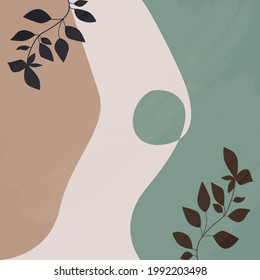 Vector abstract template with hand drawn leaf. Trendy illustrations in pastel colors for social media, printable