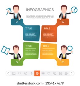 Vector abstract template infographic with icon cartoon figure businessman. Icon set. Isolated on white background.