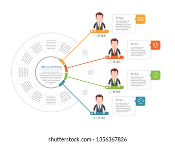 Vector abstract template infographic with icon cartoon figure business man. Icon set. Isolated on white background.