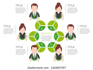 Vector abstract template infographic with icon cartoon figure business man and woman. Icon set. Isolated on white background.