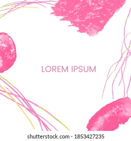 Vector abstract template with pink abstract elements. Hand draw frame. Use it as invitation, greeting card, poster, banner, Social Media design post, flyer, cover, placard, brochure