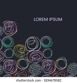 Vector abstract template with round doodles. Hand draw frame. Use it as invitation, greeting card, poster, banner, Social Media design post, flyer, cover, placard, brochure and other graphic design