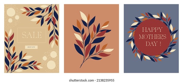 Vector abstract templates with floral and geometric elements. Set of illustrations for social media posts, mobile applications, banner design, and online advertising. 