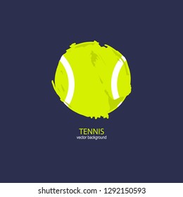 Vector abstract tennis ball. Grunge sport element for design poster, cover, flyer, t-shirt. Hand drawing logo, brush, ink.