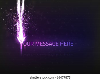 Vector abstract text effect of lightning striking text of your choice on dark violet background. Has bright lights and particles.