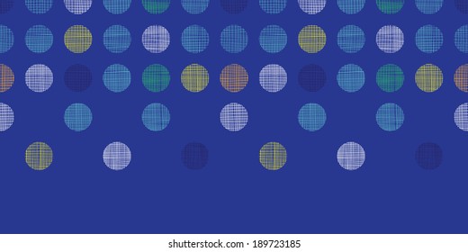 Vector abstract textile polka dots on blue horizontal seamless pattern background