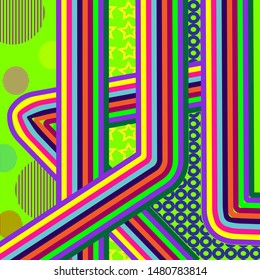 Vector abstract texture design, bright poster, multicolored stripes and shapes.