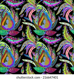 Vector abstract texture with abstract flowers. Endless background. Ethnic lace pattern. Vector backdrop. Bright pattern. Summer template. Use for wallpaper,pattern fills, web page background 