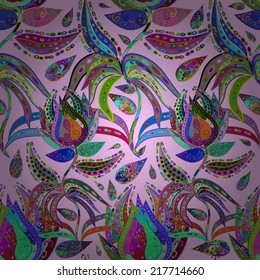 Vector abstract texture with abstract flowers. Endless background. Ethnic lace pattern. Vector backdrop. Bright pattern. Summer template. Use for wallpaper,pattern fills, web page background. eps10. 