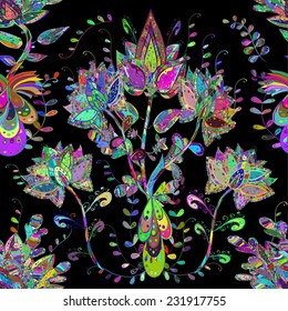 Vector abstract texture with abstract flowers. Endless background. Ethnic lace pattern. Vector backdrop. Bright pattern. Summer template. Use for wallpaper,pattern fills, web page background 