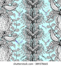 Vector abstract texture with abstract flowers. Floral composition on light blue background. 