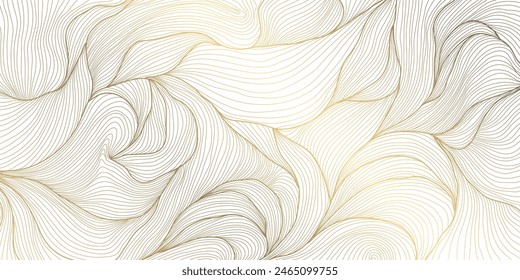 
Vector de textura abstracta de fondo de lujo, onda de línea patrón orgánico. Diseño elegante de la forma, oro en los gráficos premium blancos, adorno de las hojas, Plantilla del brillo.