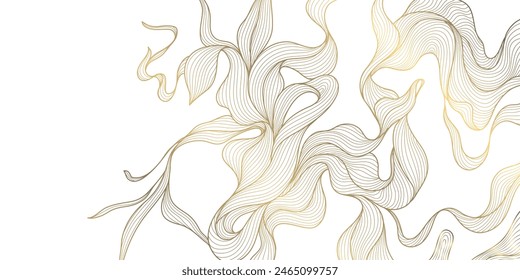 
Vector de textura abstracta de fondo de lujo, onda de línea patrón orgánico. Diseño elegante de la forma, oro en los gráficos premium blancos, adorno de las hojas, Plantilla del brillo.