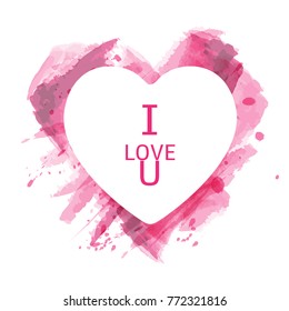 Vector abstract texture pink watercolor heart background. Lovely card,Valentine's day,Holiday card,Wedding card.