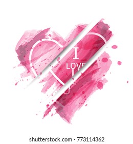 Vector abstract texture pink watercolor heart background. Lovely card,Valentine's day,Holiday card,Wedding card.