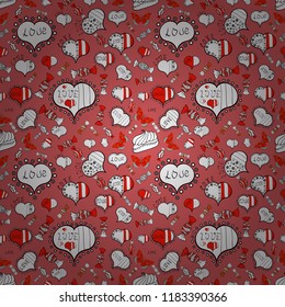 Vector. Abstract texture, repeat tiles. Valentines day background. Love romantic theme. Seamless pattern with small hearts on pink, white and black backdrop. Design for decoration, gift paper, textile