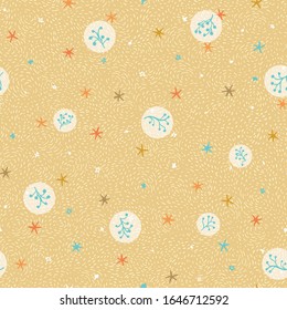 Vector abstract texture sea star pattern, summer mood, star fish on textured sand background. Vacation design for your perfect holiday. Nature background. Print, fabric, stationary.