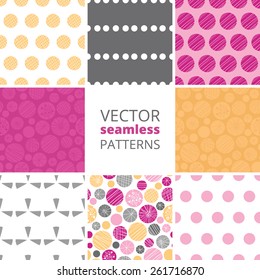 Vector abstract textured bubbles set of eight matching repeating seamless patterns backgrounds