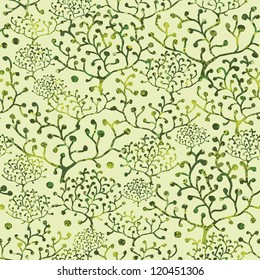 Vector abstract textured bushes seamless pattern background Texture With hand drawn doodle seaweed.