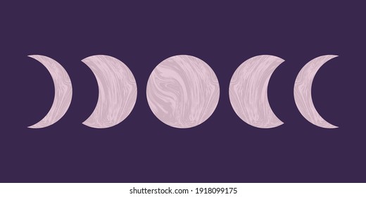 Vector abstract textured moon phases. Mid century modern minimalist contemporary aesthetic art print background
