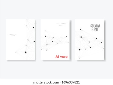 Vector abstract three brochures with molecules of black color on white background