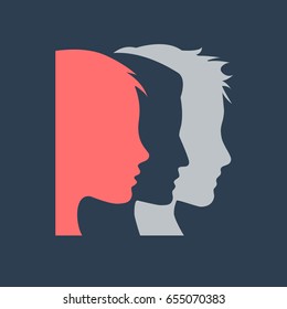 Vector abstract three heads, teamwork and friendship concept