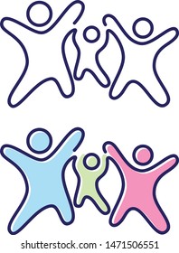 Vector abstract three people icon symbol with children in the middle. People in abstract and flat style for element design. Vector illustration EPS.8 EPS.10
