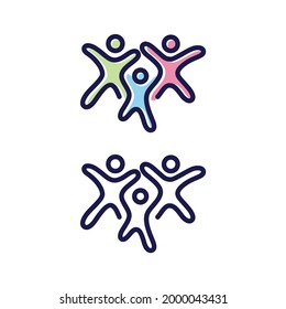 Vector abstract three people icon symbol with bold outline. People in abstract shape. 