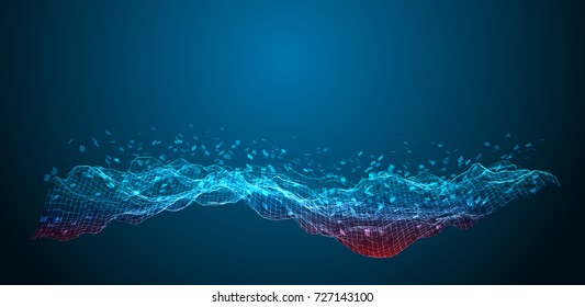 vector abstract three-dimensional landscape from a grid and segments