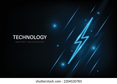 Vector abstract thunder neon light with concept technology high speed communication. Hitech blue background.